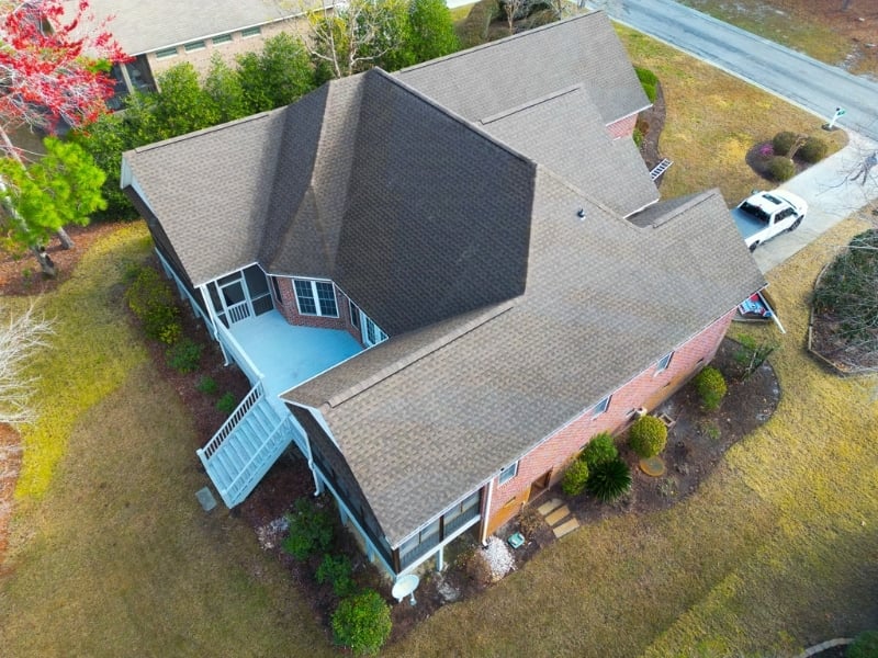 roof-replacement-completed-brick-home-aerial-photo